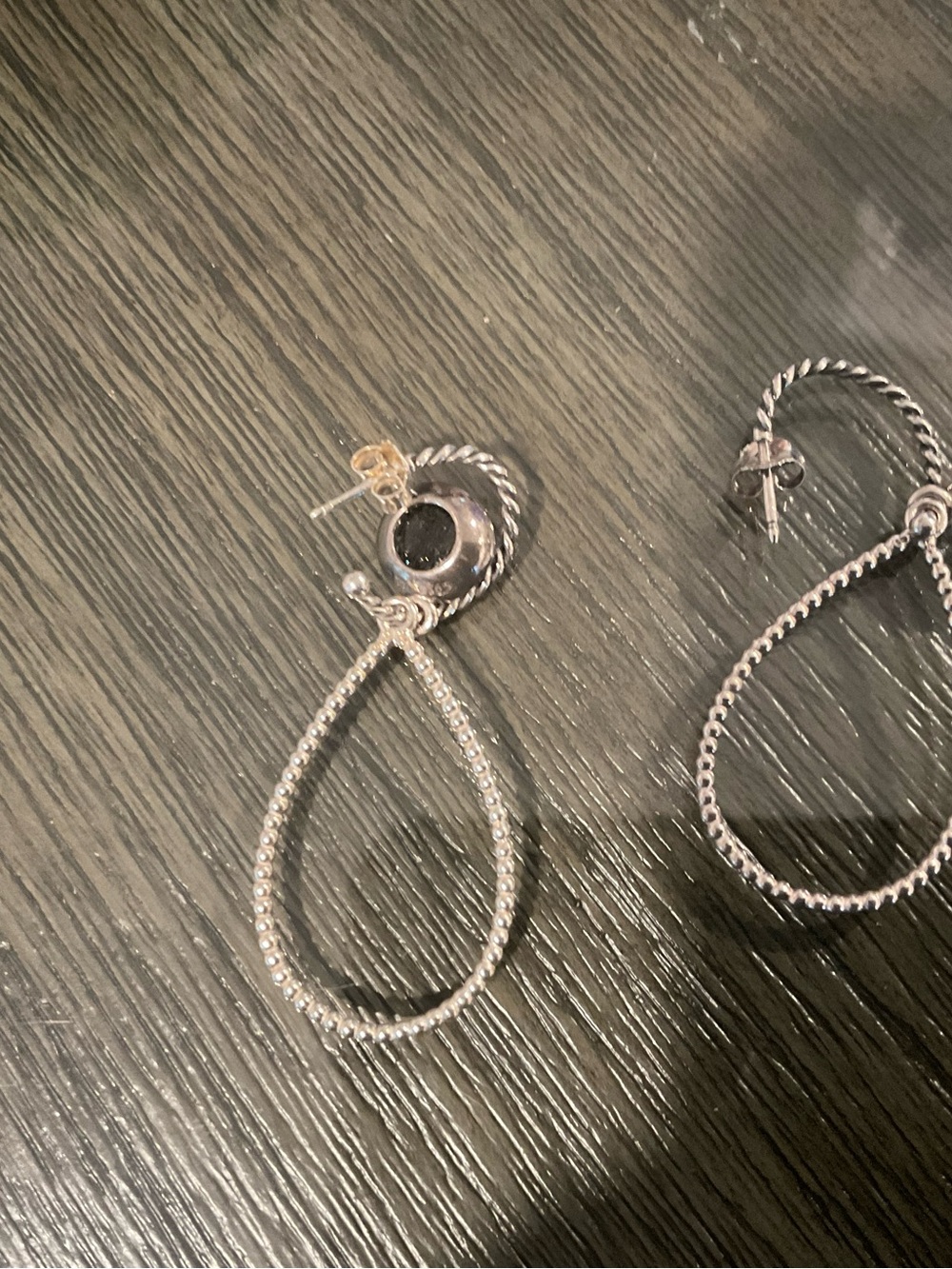 Pandora Sterling Silver Black Rutilated Quartz Hoop Earrings 925 - Picture 7 of 8